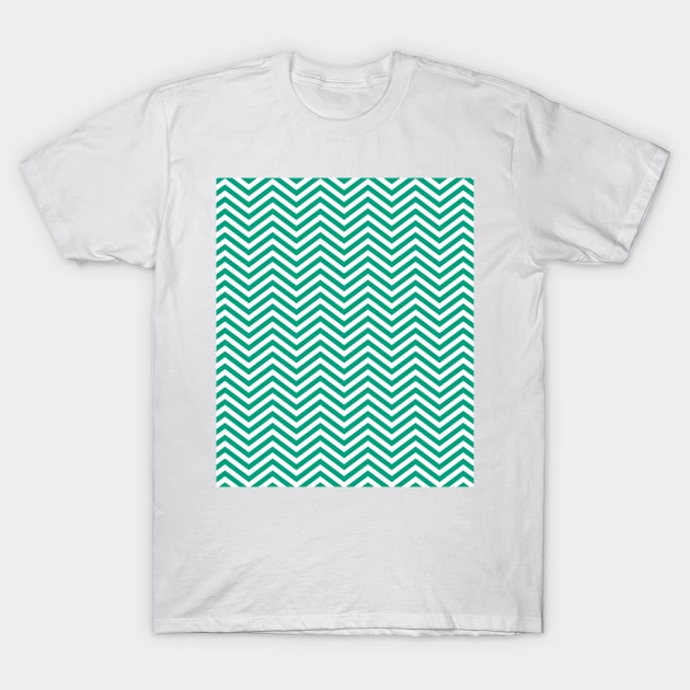 Dark Mint Green and White Chevron Pattern T-Shirt by squeakyricardo